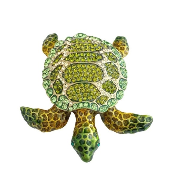 Green Swarovski Crystal Sea Turtle Trinket Box - Picture 2 of 5